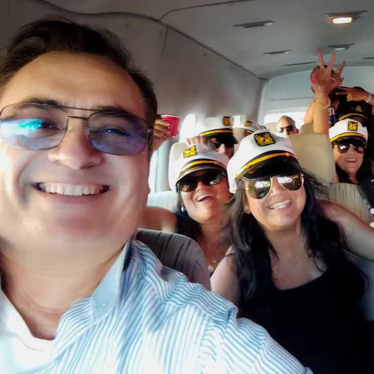 Armando, founder of ABLY, with a group of guests on the way to their yacht in Cabo San Lucas